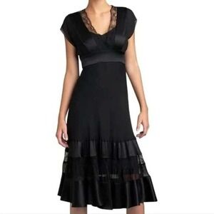 Diane von Furstenberg Ulla Dress Women 4 Black Silk Lace Trim Sheer Midi Elegant